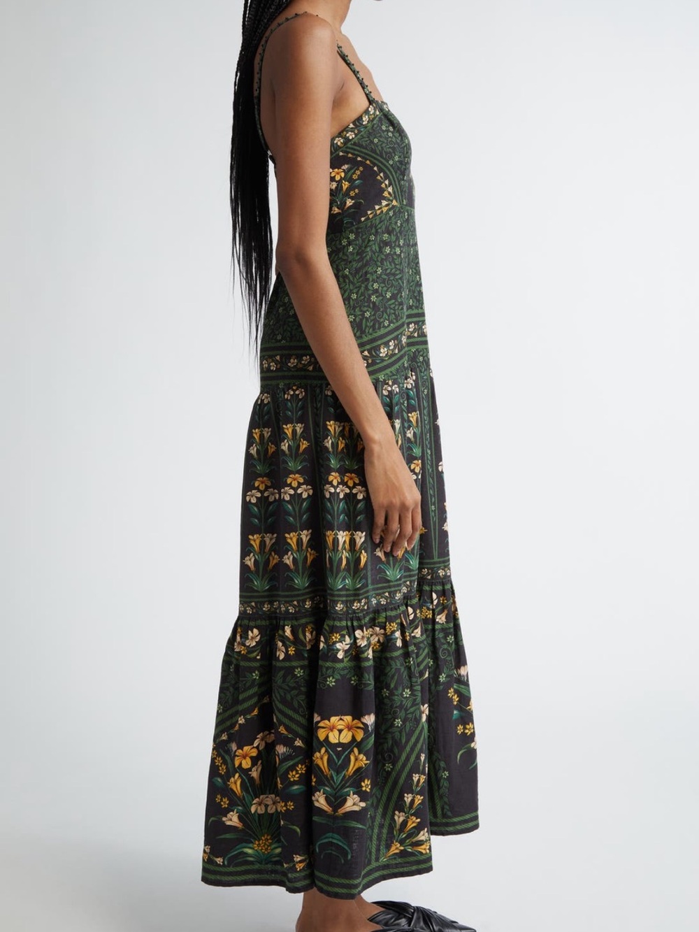 FARM Rio Flowers Arch Back Dark Green Maxi Dress with Yellow Floral Print - Picture 3 of 11